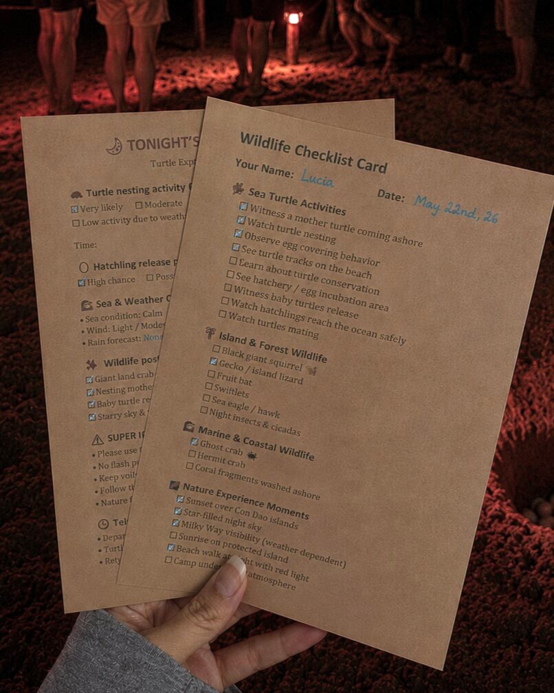 Wildlife checklist card souvenir from Con Dao Turtle Experience Tour