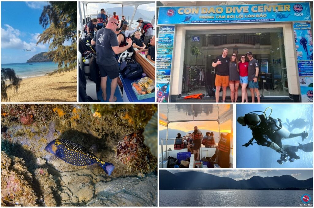 Con Dao Dive Center with dive boat, team, underwater marine life and Con Dao coastline, 2026
