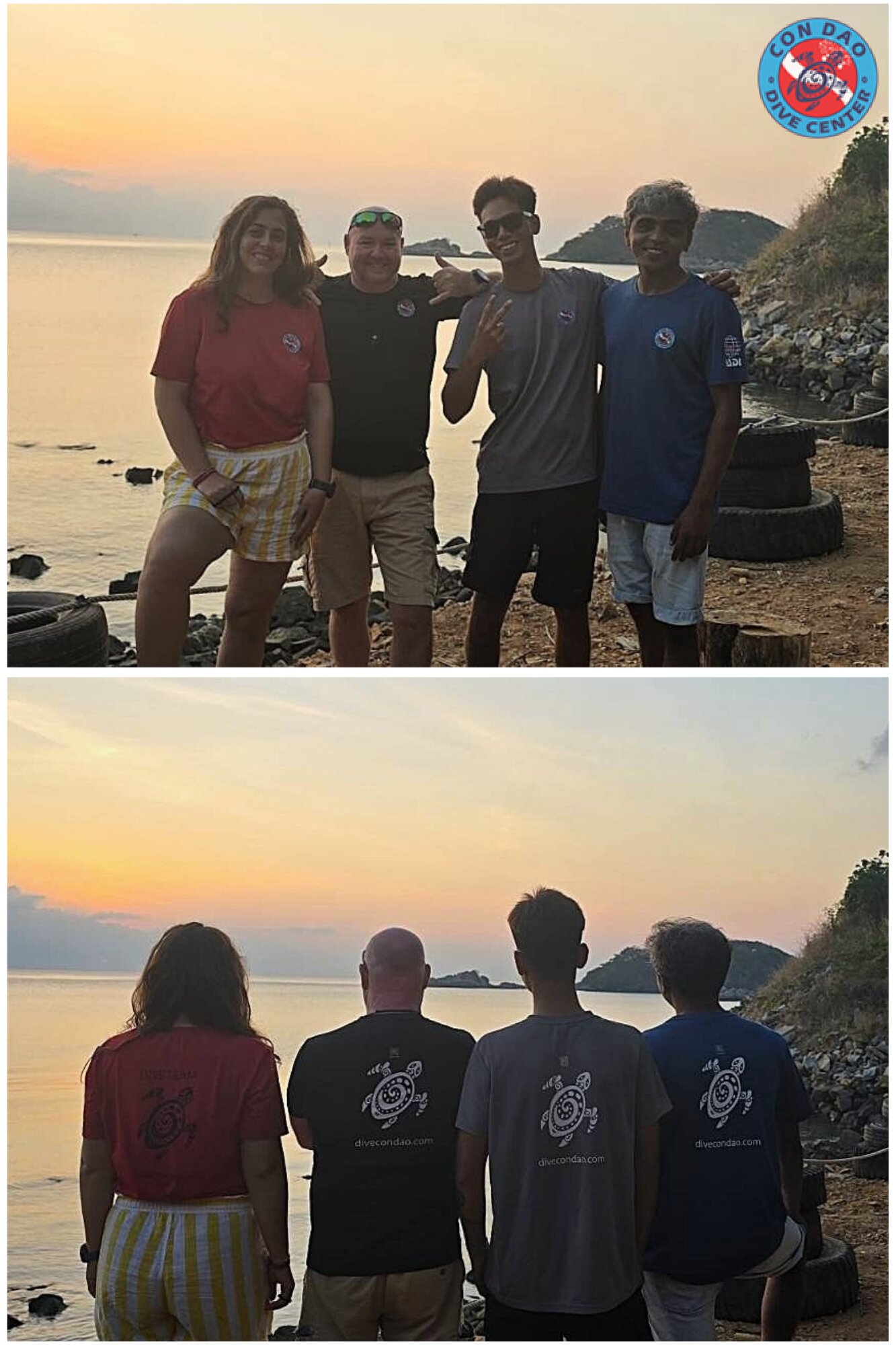 Con Dao Dive Center team at sunset coastline
